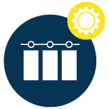 Icon of a white bar graph in a blue circle